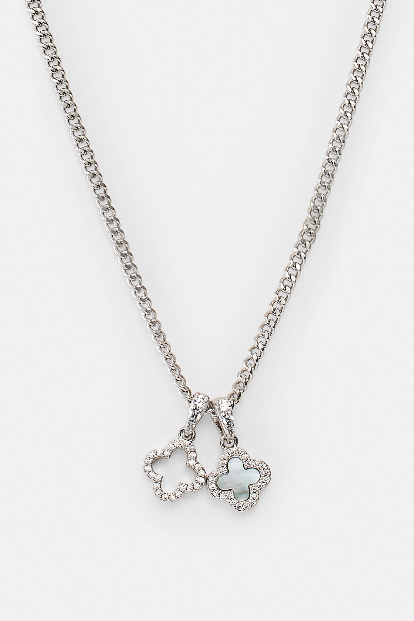 Iced & Mother Of Pearl Double Motif Necklace - 10mm