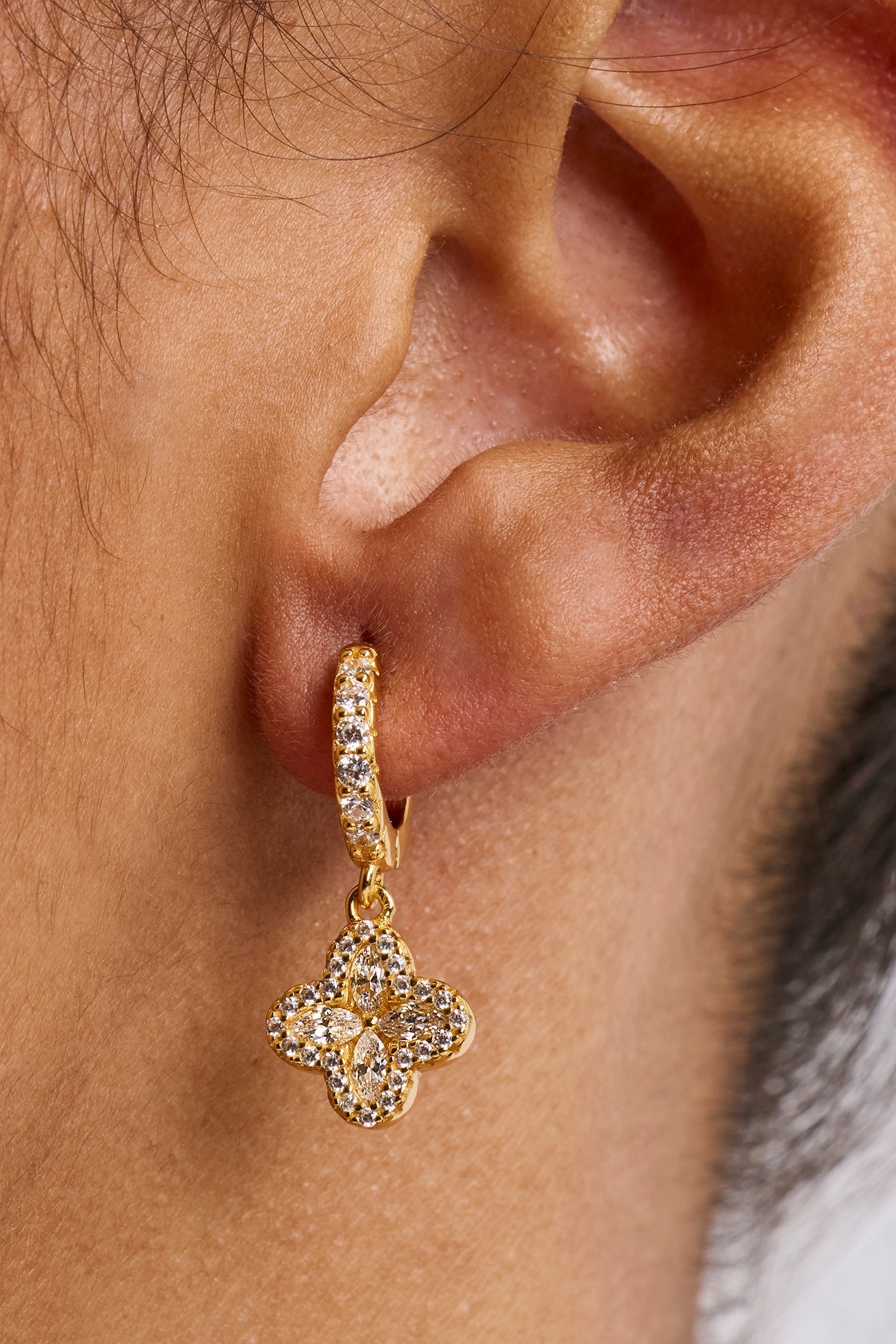 Iced Mother Of Pearl Drop Earrings - 10mm - Gold