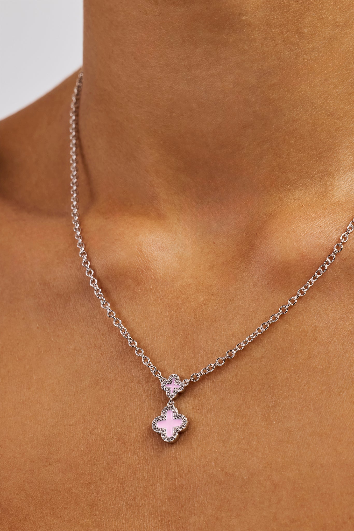 Pink Double Motif Necklace - 10mm - White