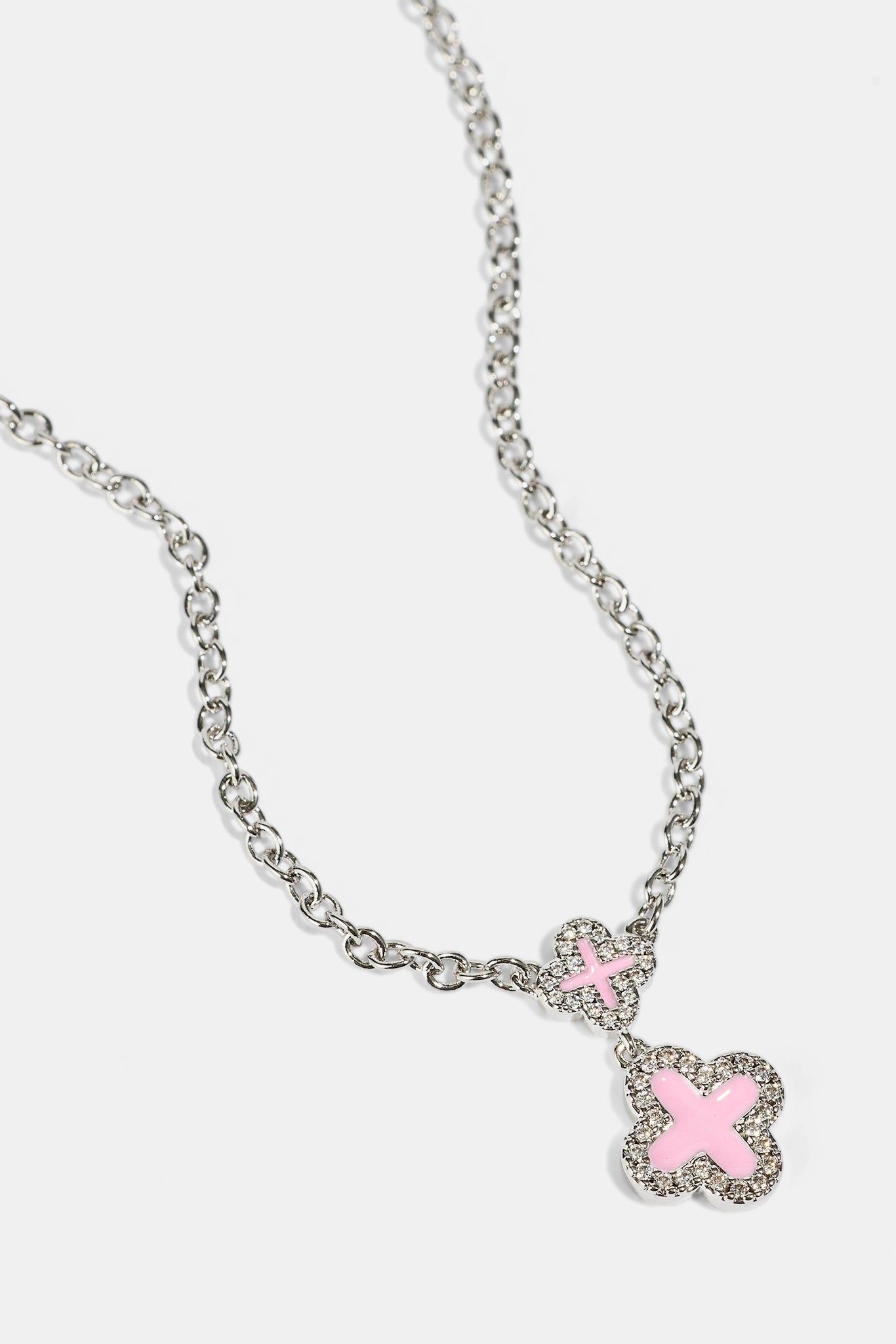Pink Double Motif Necklace - 10mm - White