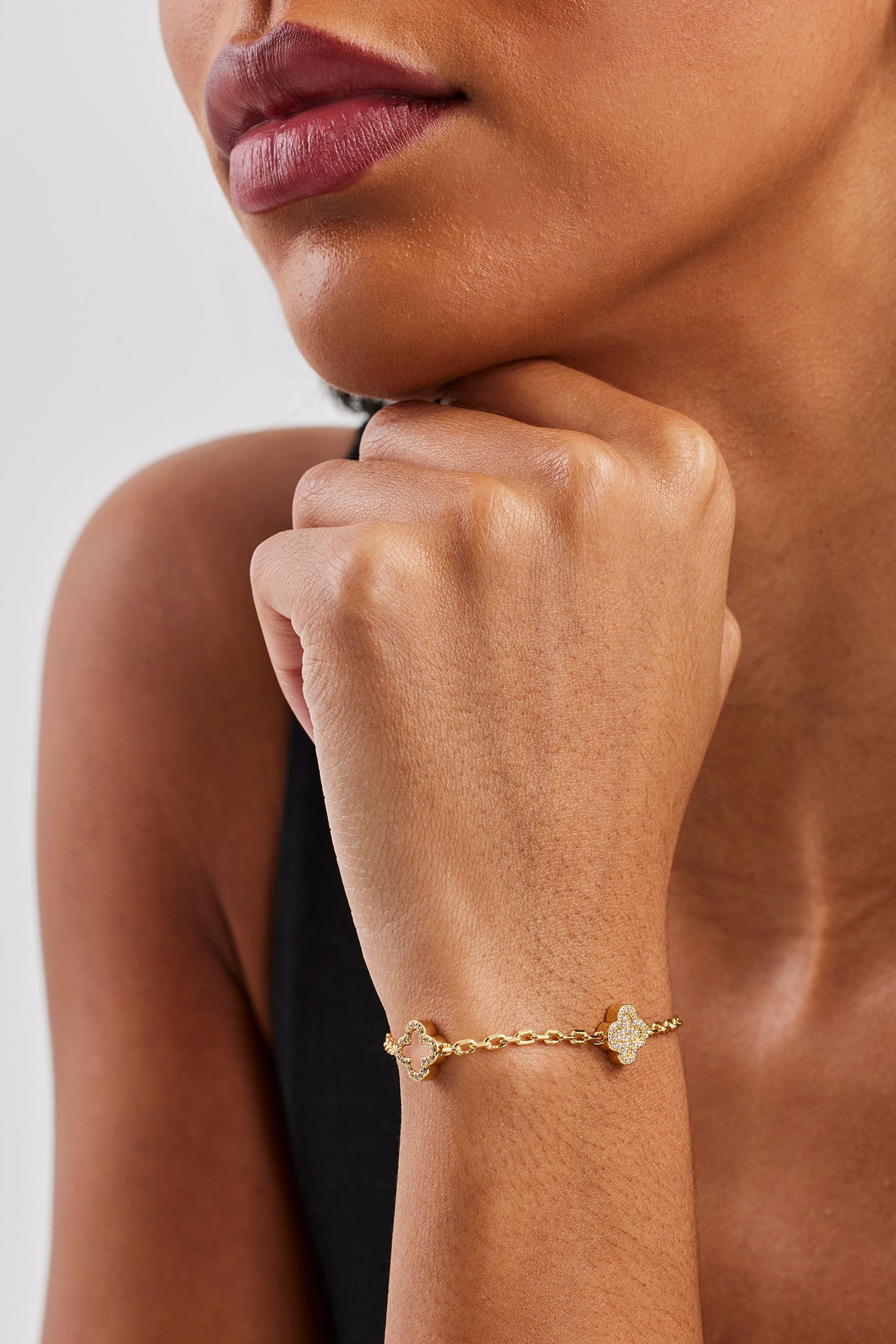 Pink Agate & Iced Motif Rolo Bracelet - 10mm