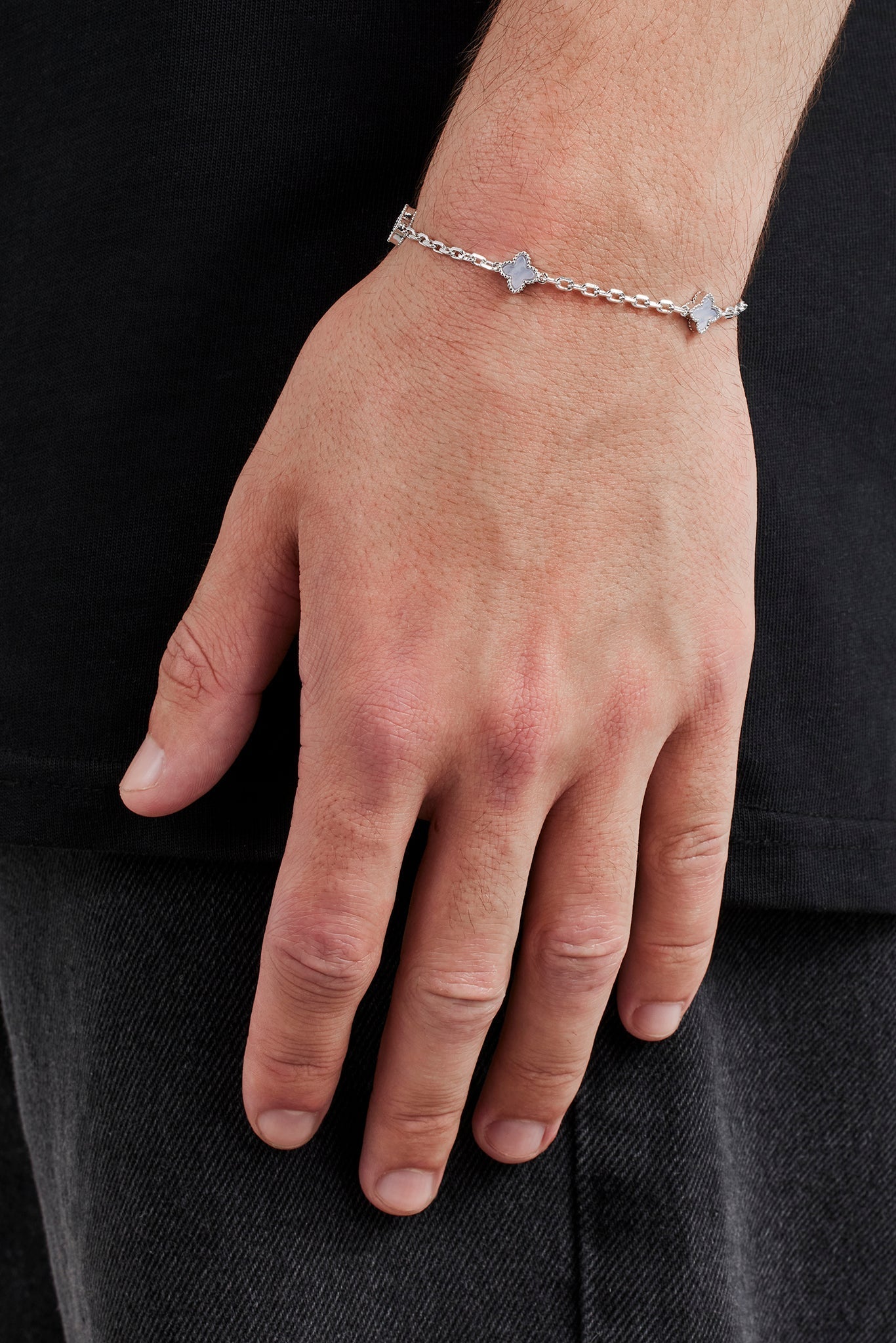 Blue Agate Motif Rolo Bracelet - 8mm