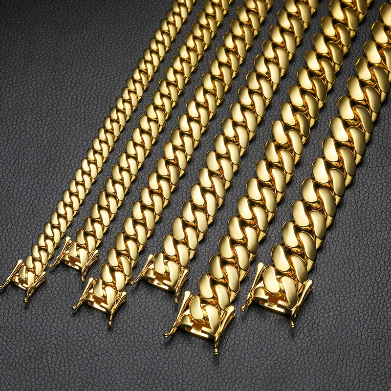 12mm Cuban chain and bracelet set, 18K Gold