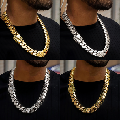 12mm Cuban chain and bracelet set, 18K Yellow Gold + 18K White Gold