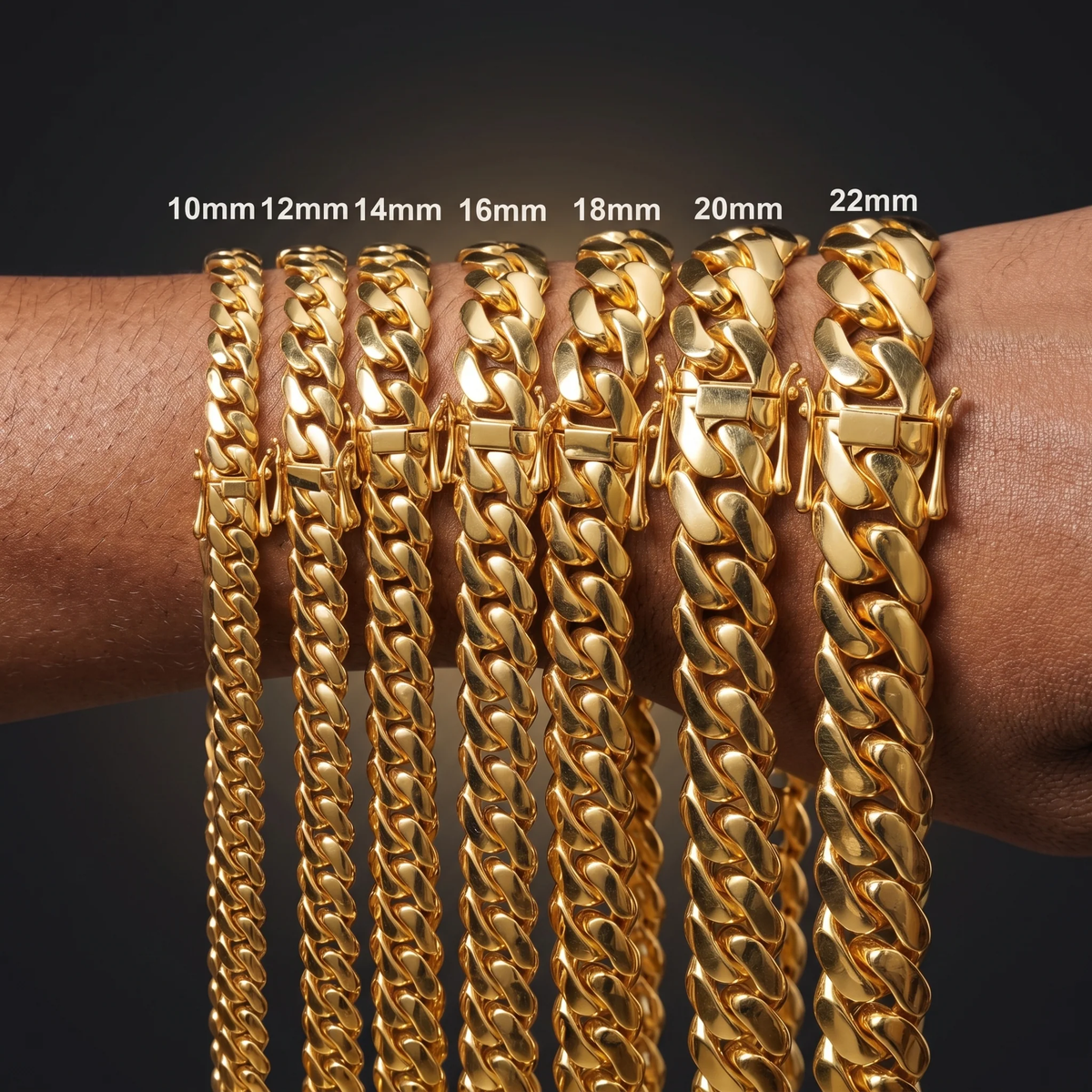 12mm Cuban chain and bracelet set, 18K Gold