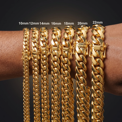 12mm Cuban chain and bracelet set, 18K Gold
