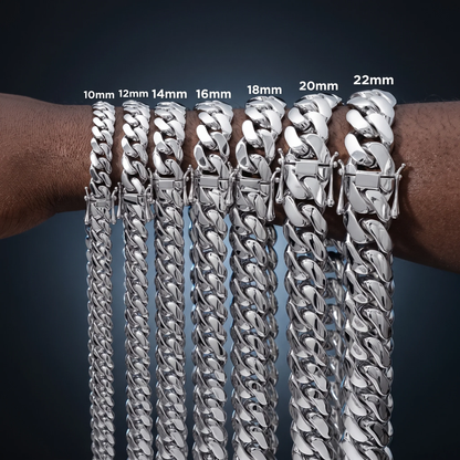 12mm Cuban chain and bracelet set, 18K White Gold