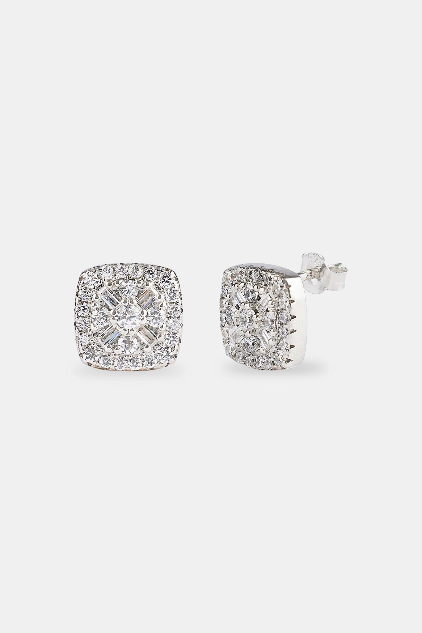 Baguette Centre Square Stud Earrings - 10mm