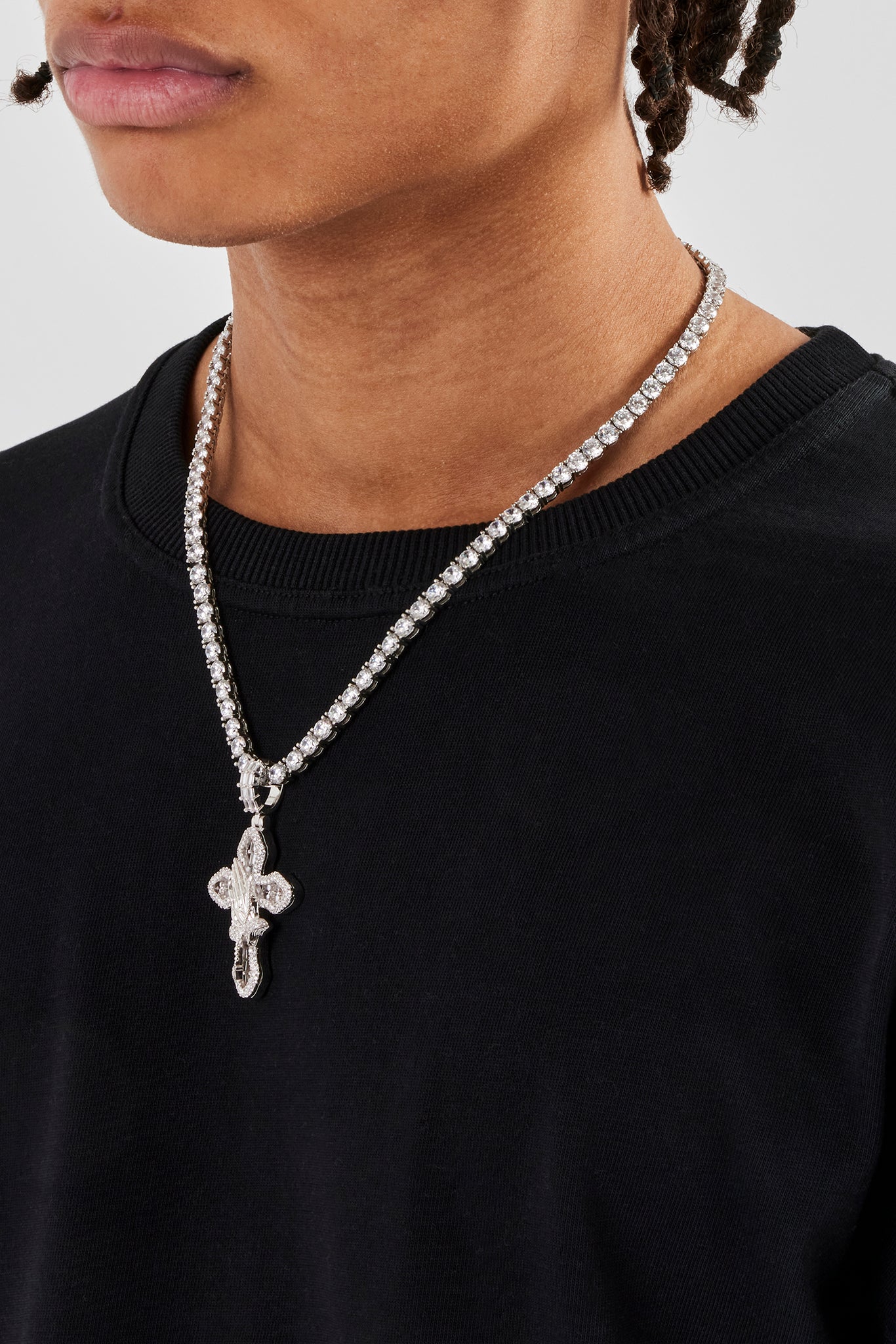 Iced Prayer Hand Cross Pendant - 40mm