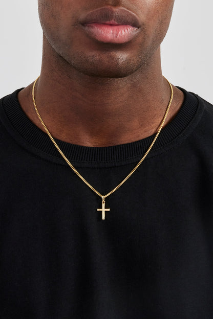 Micro Iced Cross Necklace - 15mm - Gold