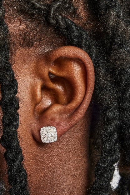 Moissanite Baguette Centre Square Stud Earrings - 10mm