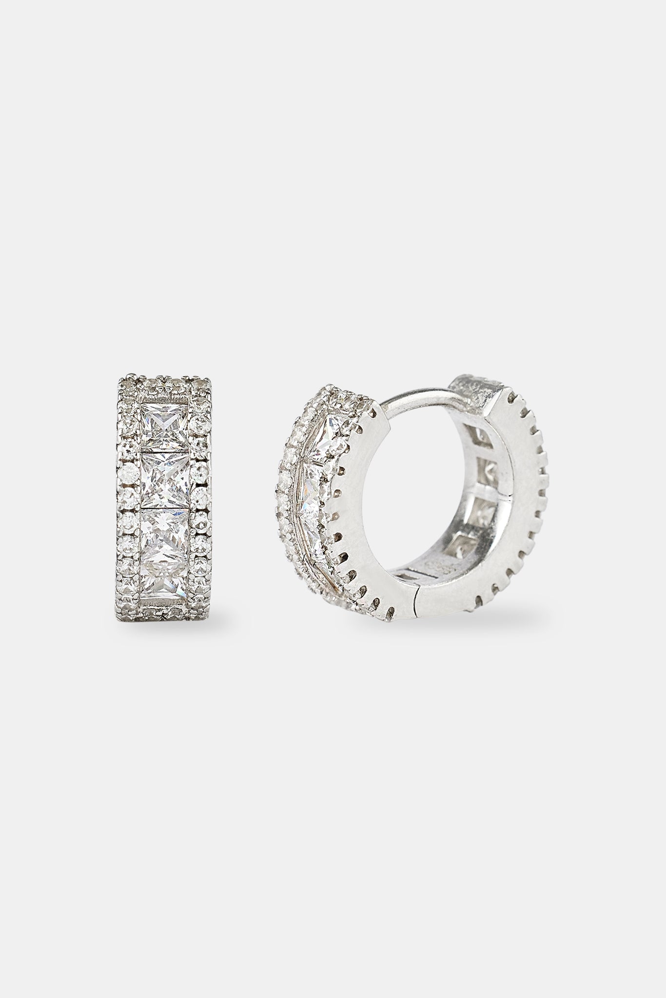 925 Clear CZ Baguette Hoop Earrings - White - 10mm