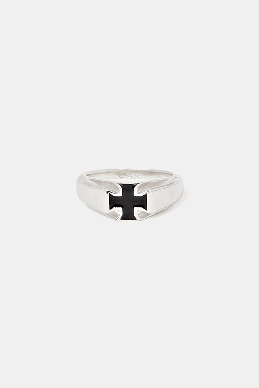 Black Enamel Cross Signet Ring - 10mm