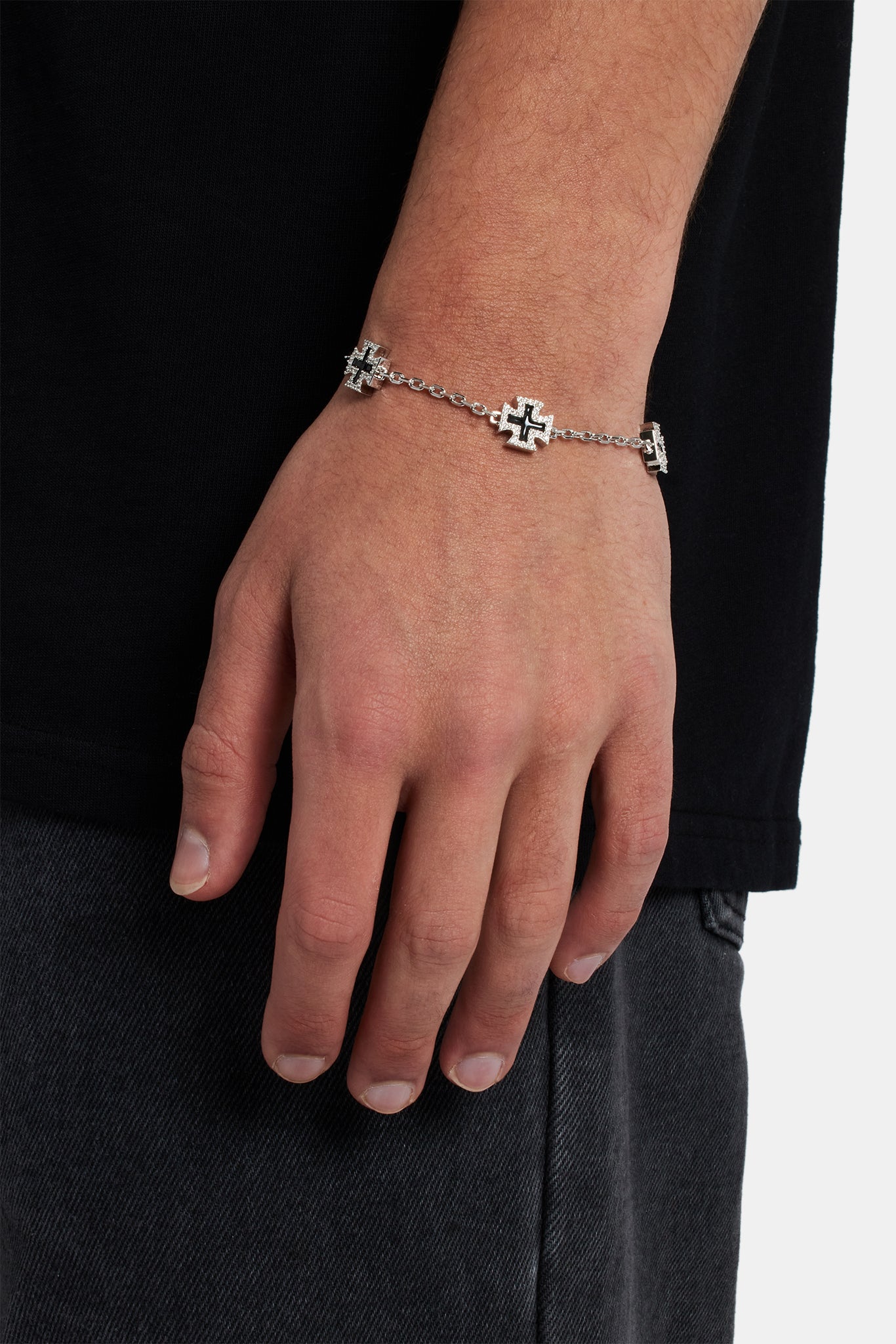Black Enamel Cross Motif Bracelet - 12mm