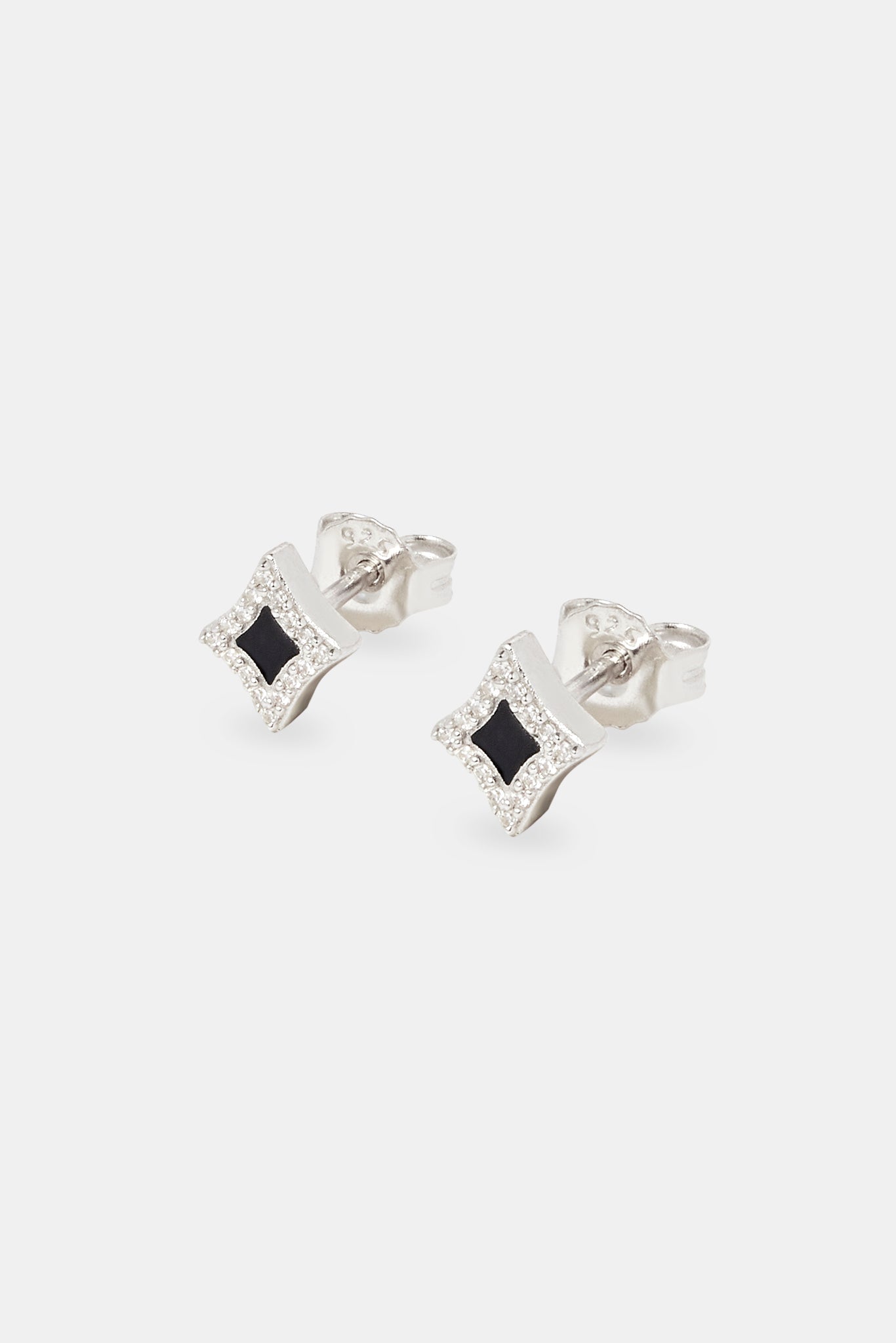 Black Enamel Star Motif Stud Earrings - 8mm
