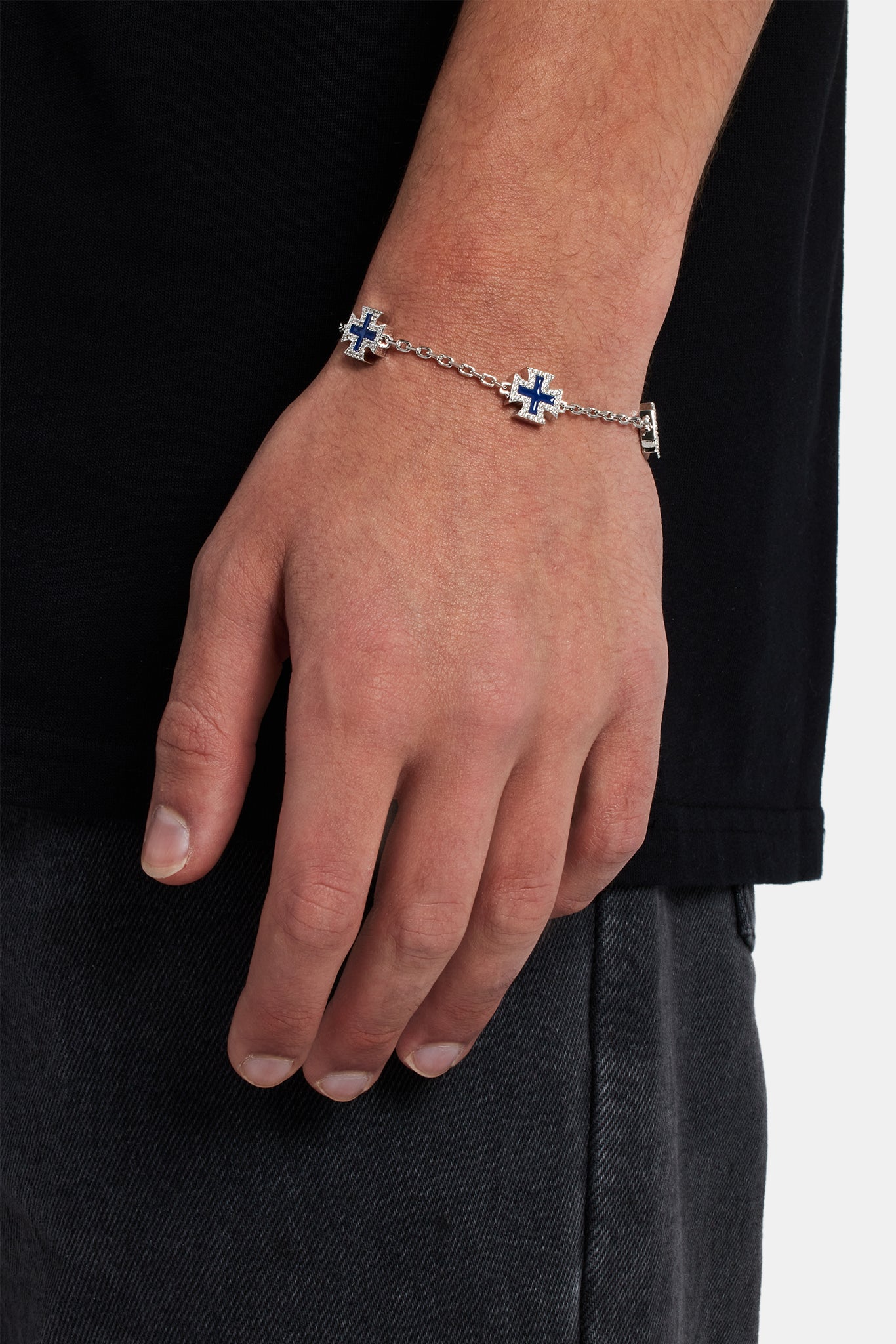 Blue Enamel Cross Motif Bracelet - 12mm