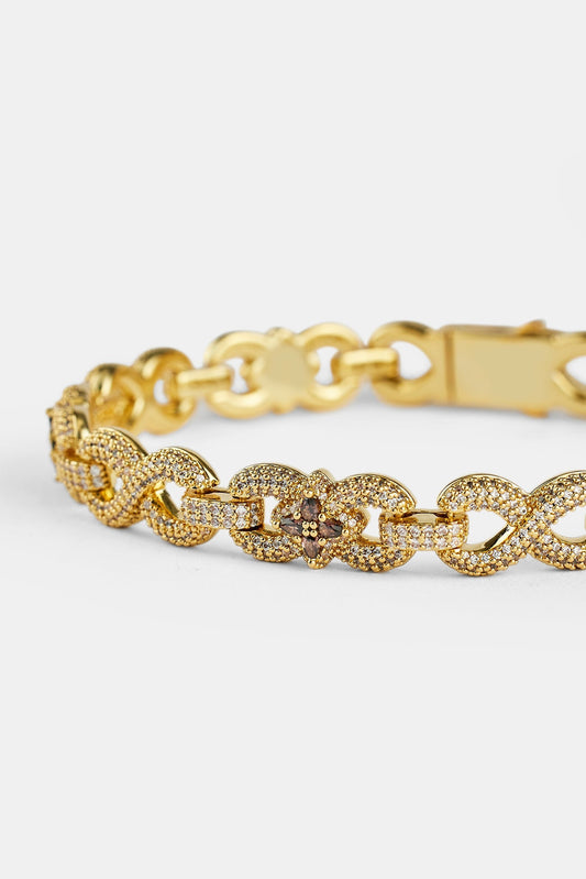 Chocolate Baguette Motif Infinity Bracelet - 10mm - Gold