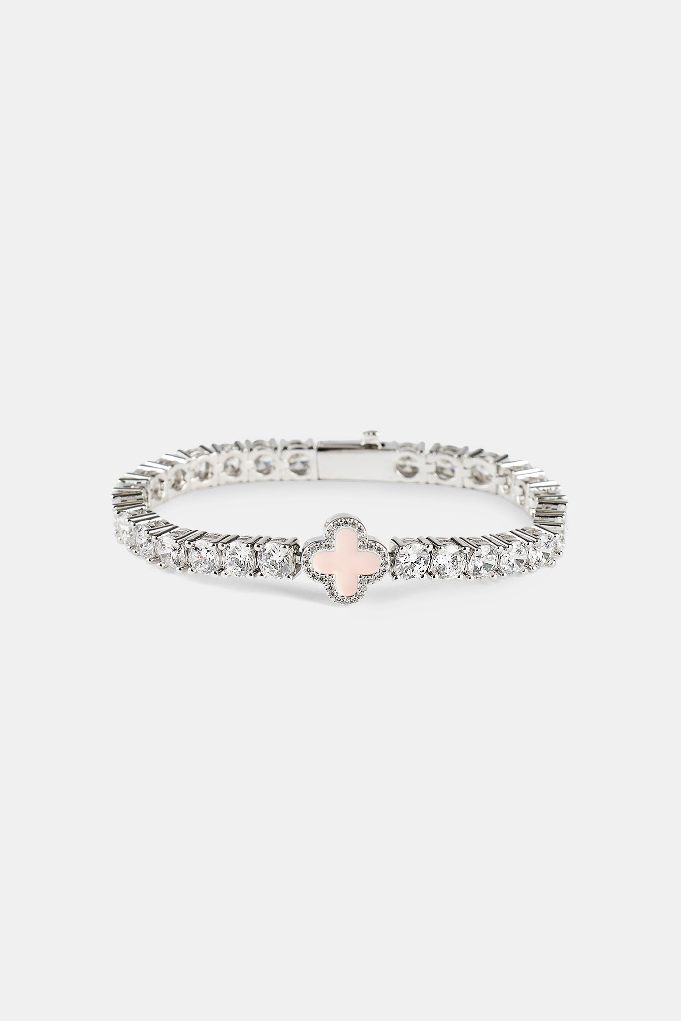Iced Pink Motif Charm Tennis Bracelet - White 5mm
