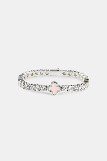 Iced Pink Motif Charm Tennis Bracelet - White 5mm
