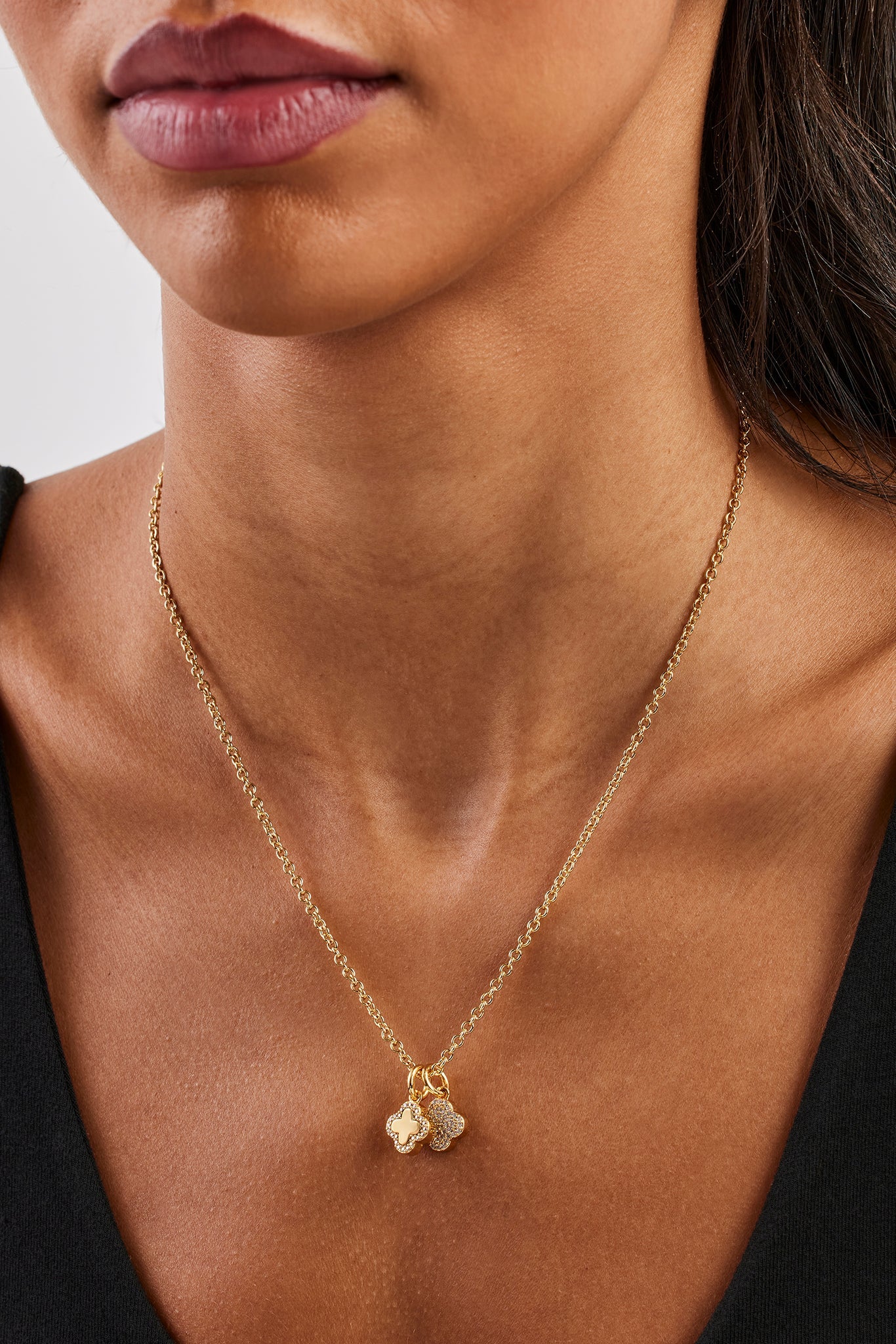 Double Motif Pendant Necklace - 10mm - Gold