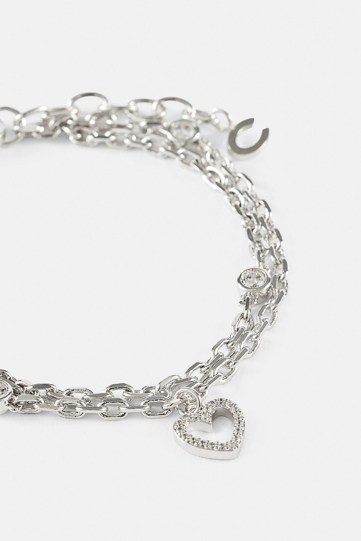 Double Layer Iced & Heart Rolo Bracelet - 8mm