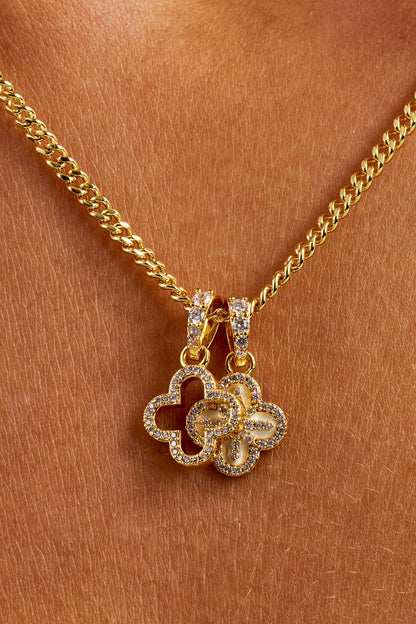 Double Star Motif Necklace - 8mm - Gold