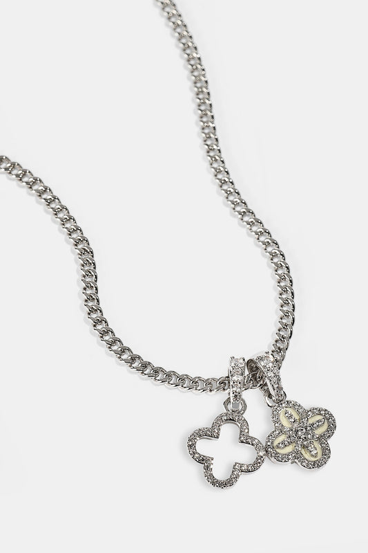 Double Star Motif Necklace - 8mm - White