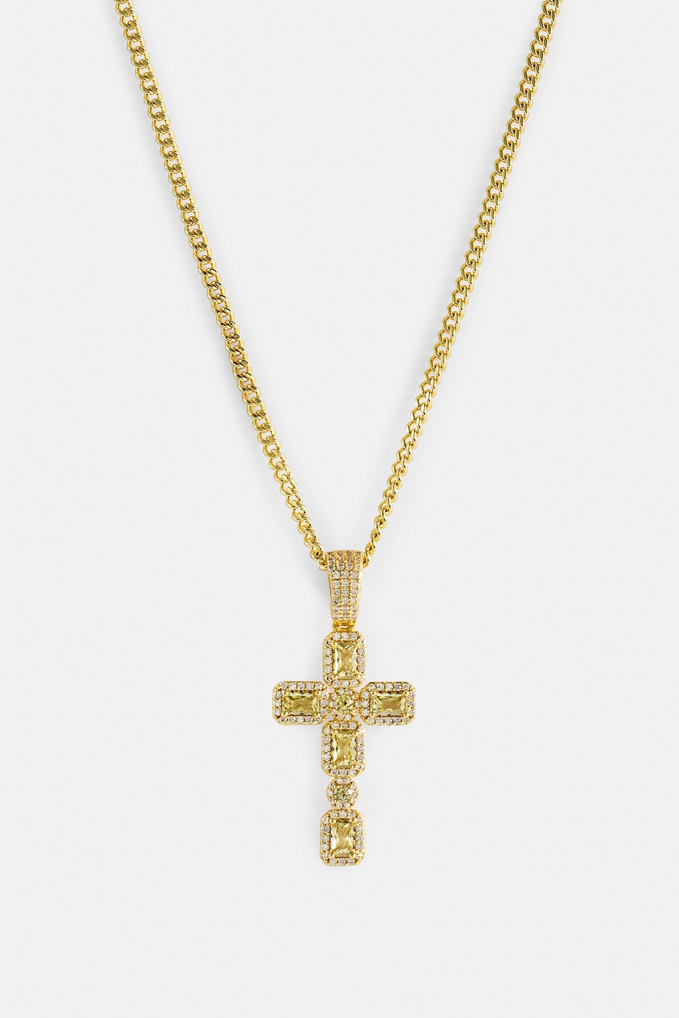 Iced Green Gemstone Cross Cuban Necklace - 40mm
