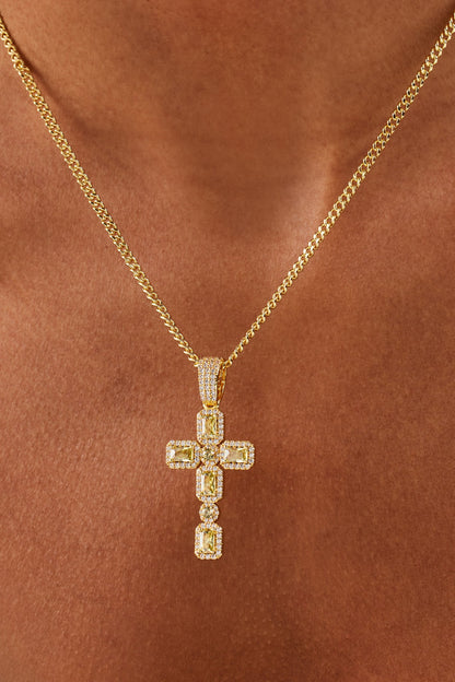 Iced Green Gemstone Cross Cuban Necklace - 40mm