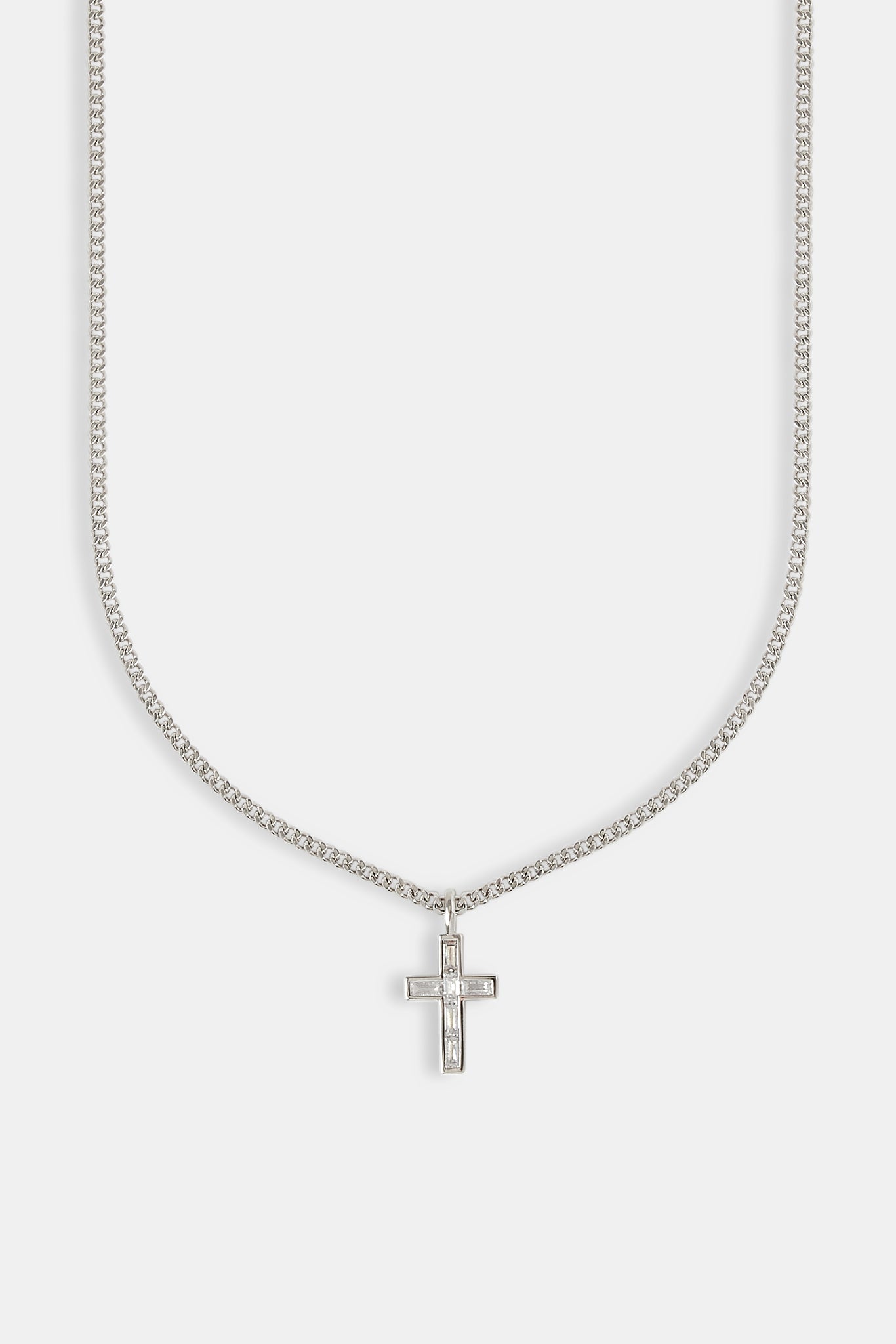 Iced Baguette Stone Cross Necklace - 25mm
