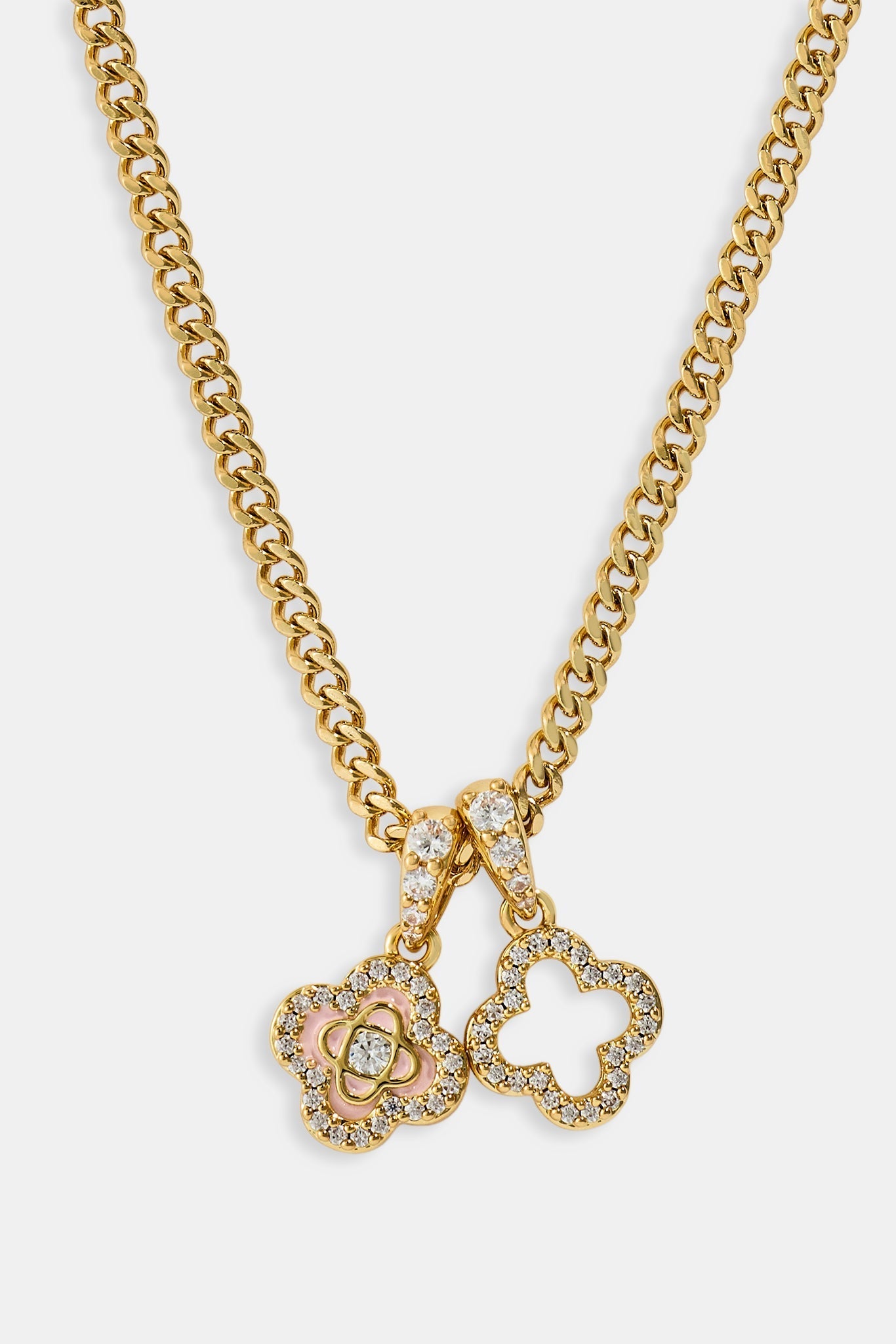 Iced Double Enamel & Iced Motif Necklace - 10mm