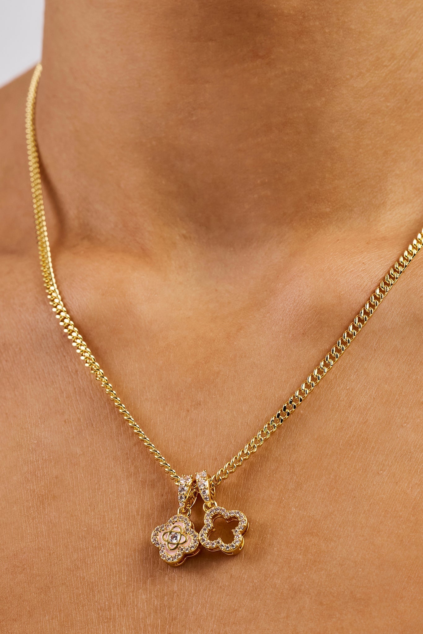 Iced Double Enamel & Iced Motif Necklace - 10mm