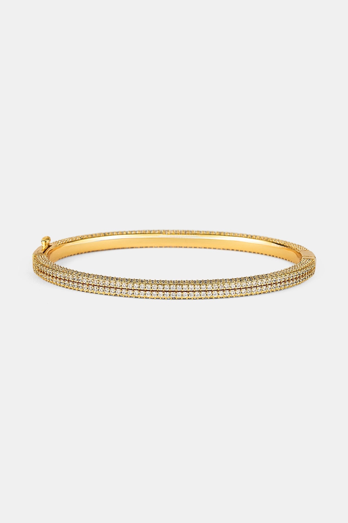 Iced Double Row Tennis Bangle - 4mm - Gold