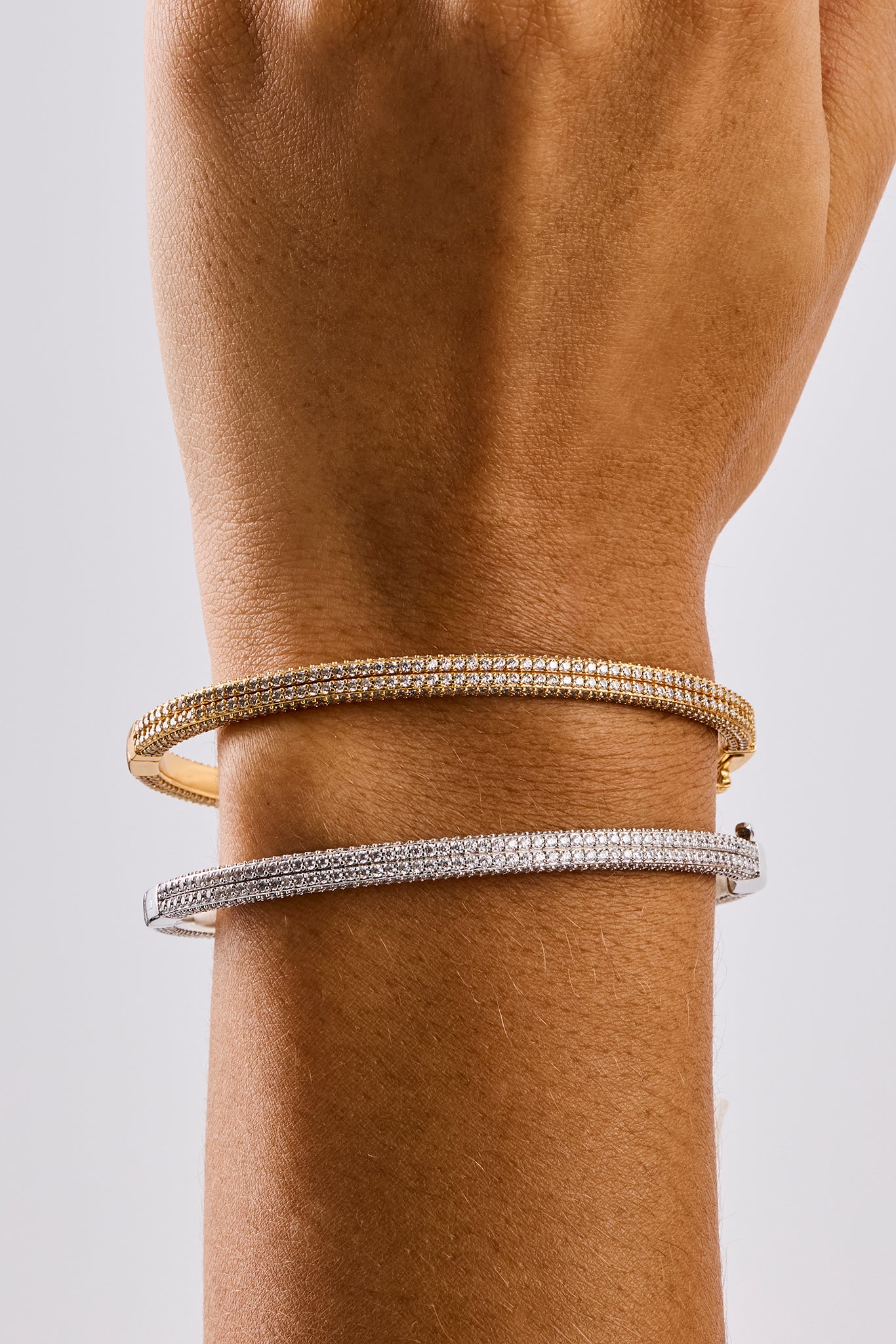 Iced Double Row Tennis Bangle - 4mm - Gold