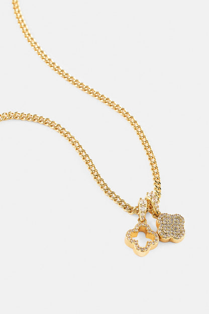 Iced Double Motif Cuban Necklace - 10mm - Gold