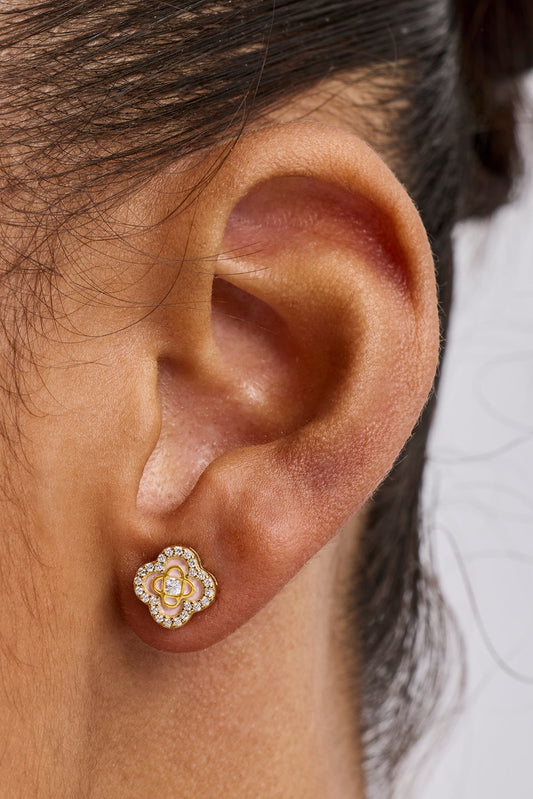 Iced Enamel Stud Earrings - 10mm - Gold