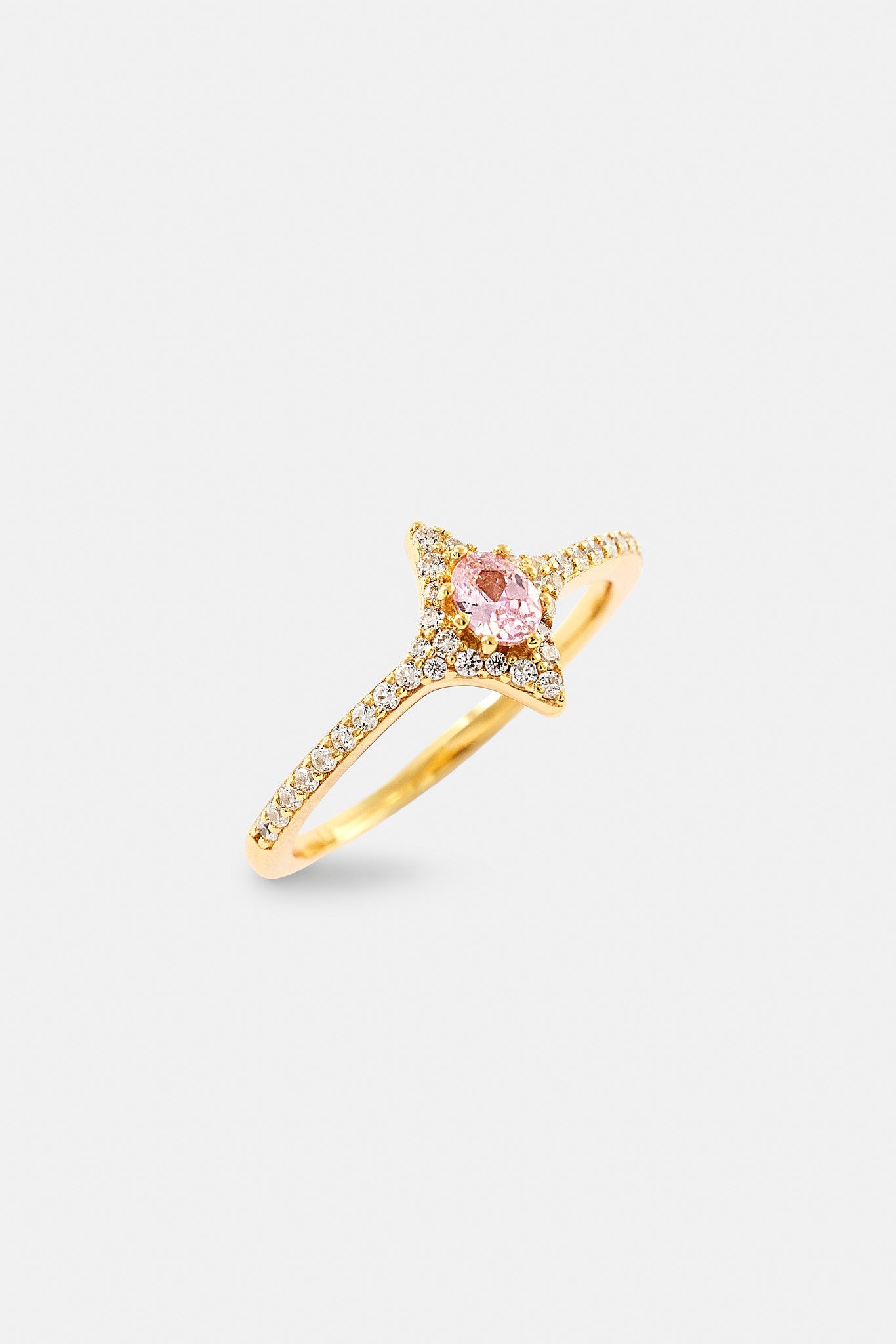 Iced Oval Pink Cz Star Ring - 10mm