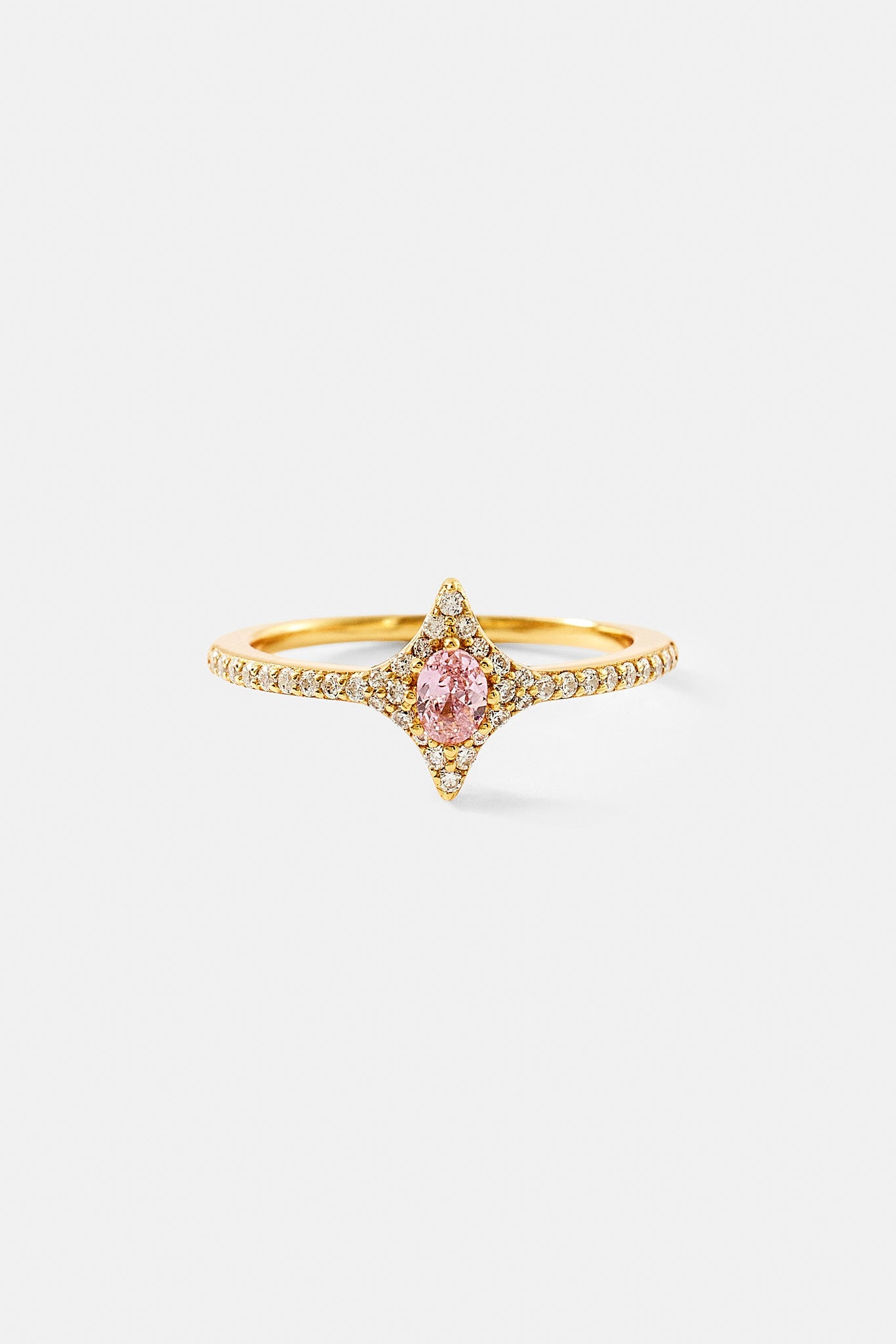 Iced Oval Pink Cz Star Ring - 10mm