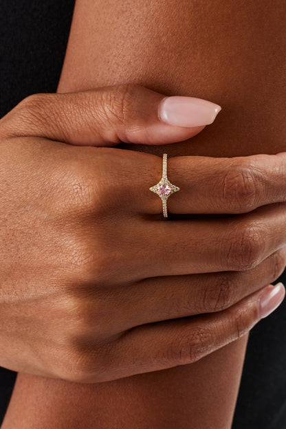 Iced Oval Pink Cz Star Ring - 10mm