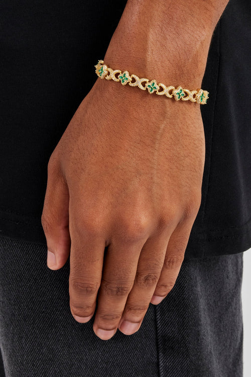 Iced Green Baguette Motif Infinity Bracelet - 10mm - Gold