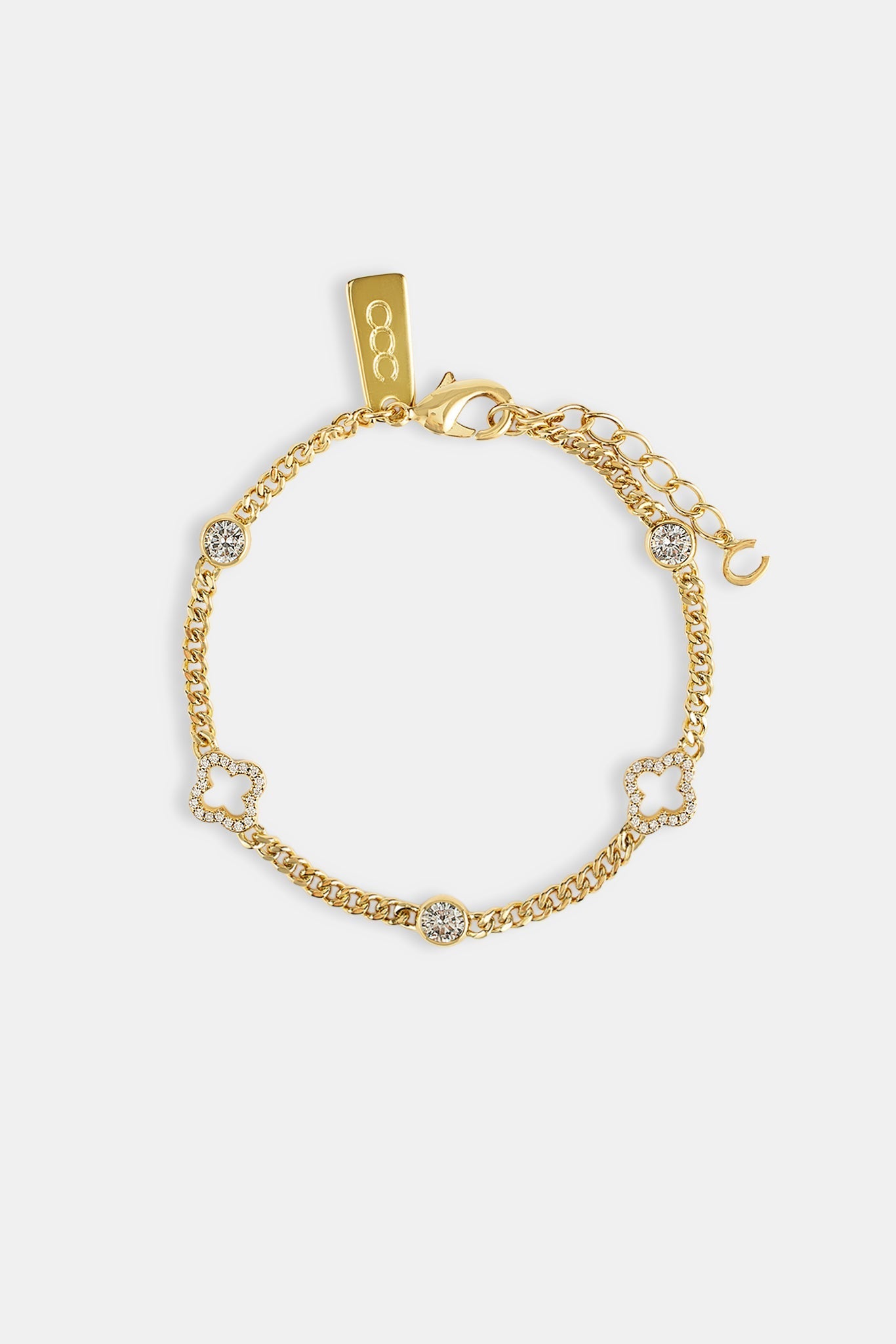 Iced Motif Outline & Gemstone Micro Cuban Bracelet - 2.5mm - Gold