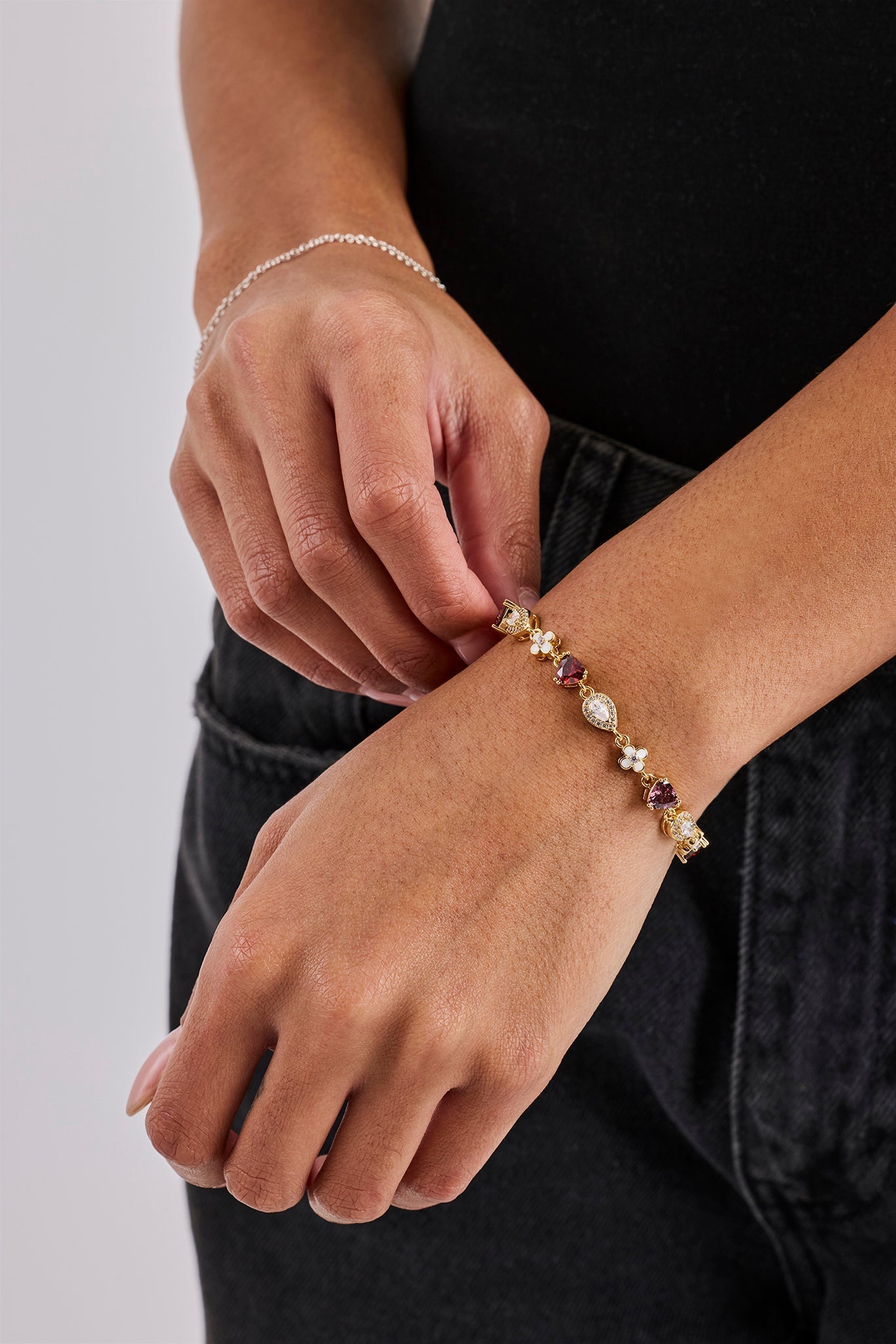 Iced Motif Pink Multi Gemstone Bracelet - 6mm