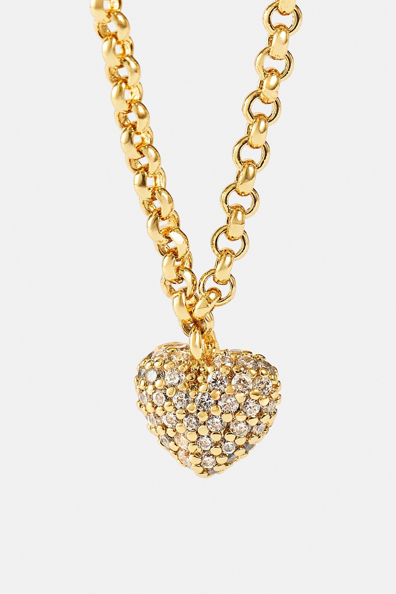 Iced Pave Heart Micro Necklace - 6mm - Gold