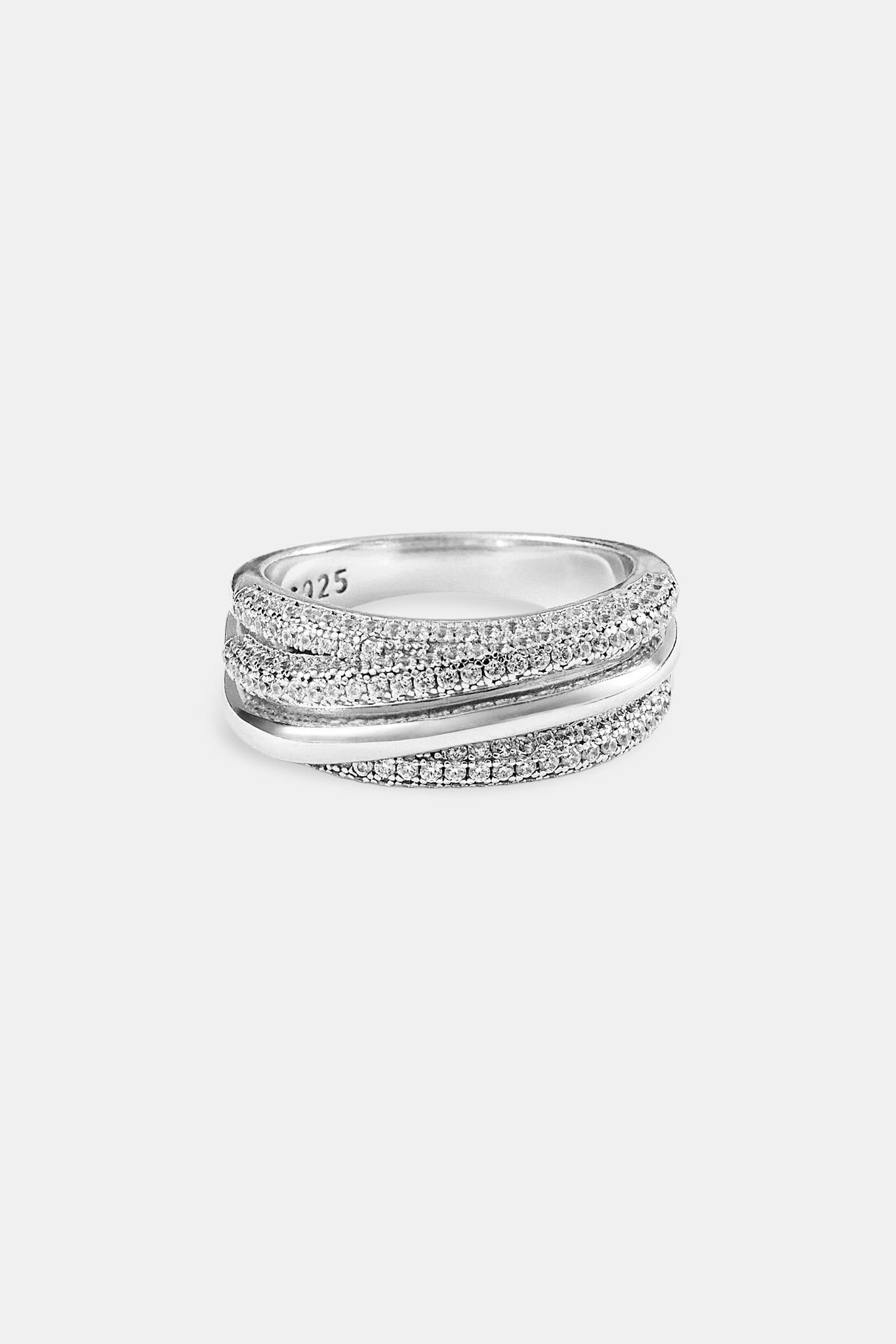 Iced Pave Layered Polished Ring - 8mm - White