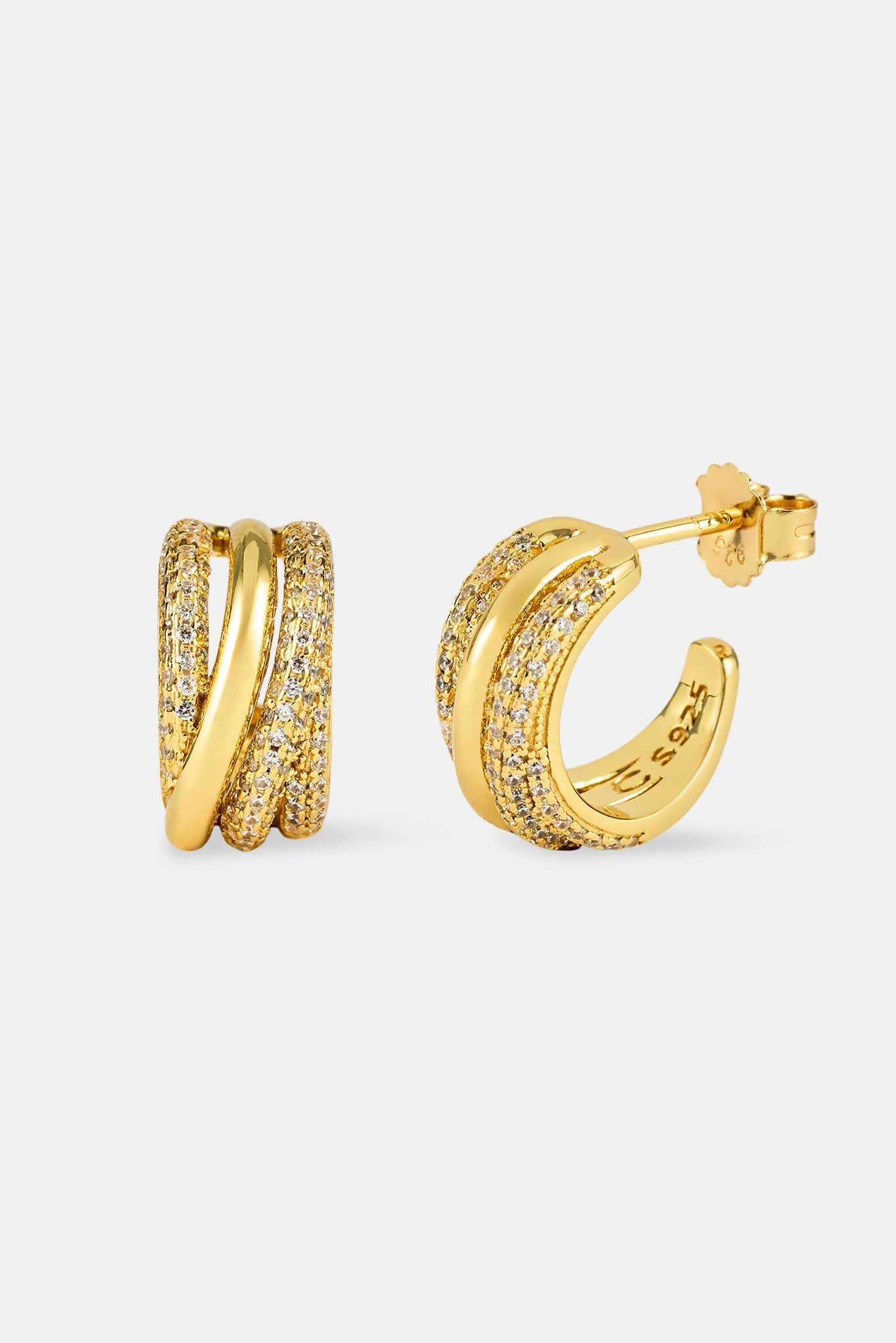Iced Pave Layered Hoop Earrings - 15mm