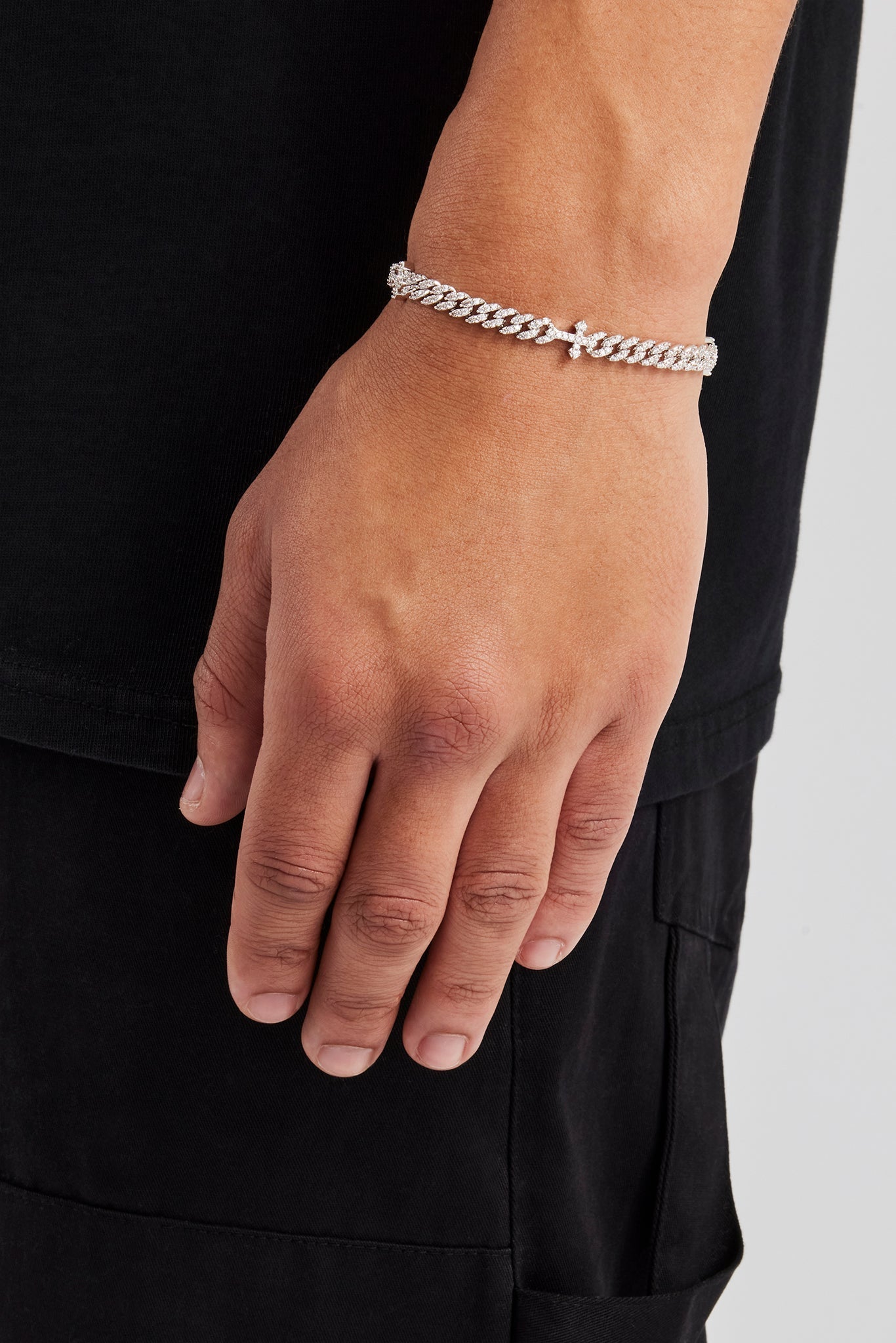 Iced Cross Cuban Bracelet - 5mm - White