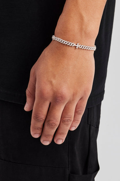 Iced Cross Cuban Bracelet - 5mm - White