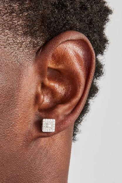 Iced Square Centre Stone Stud Earrings - 8mm