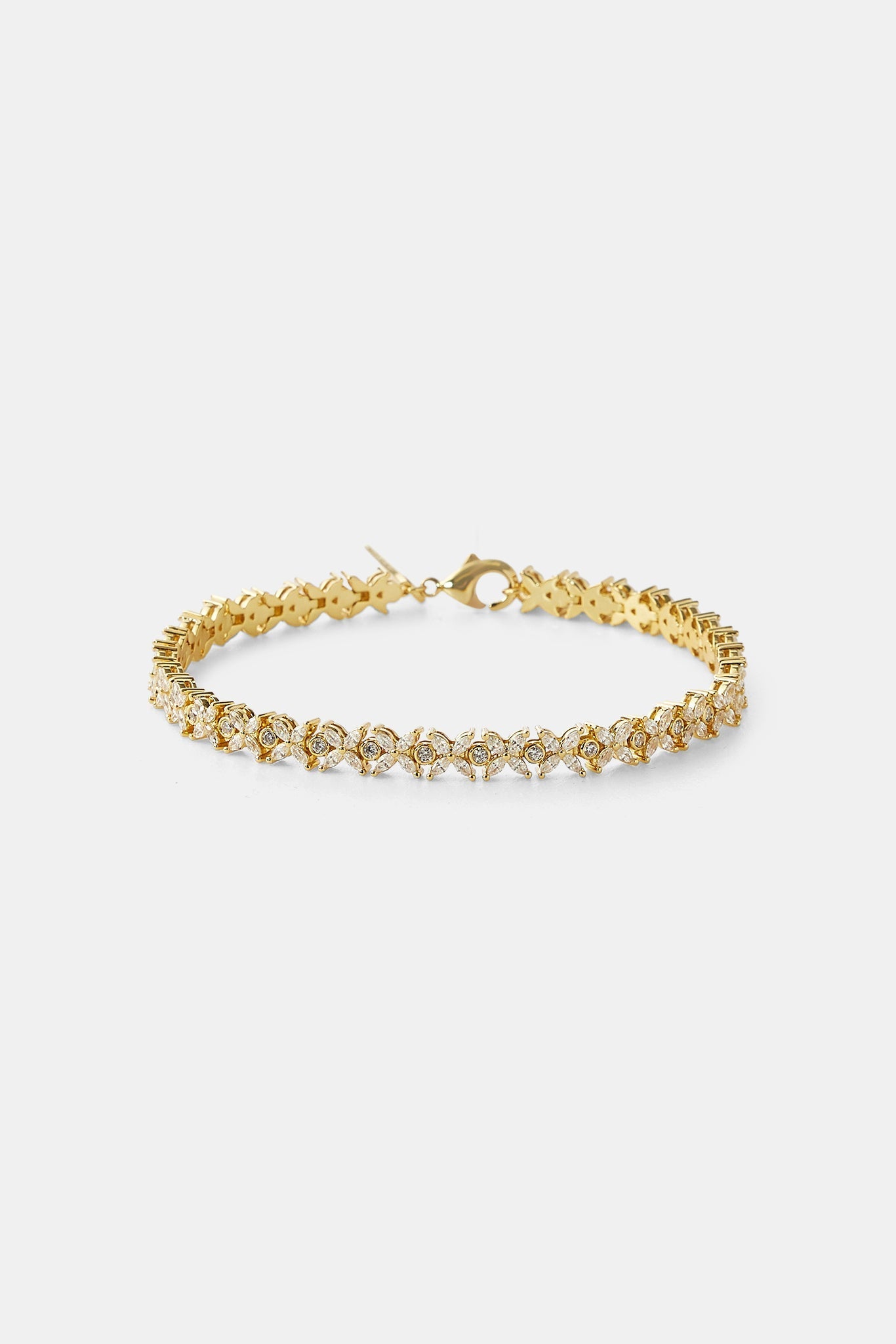 Iced Stone Cross Bracelet - 6mm - Gold