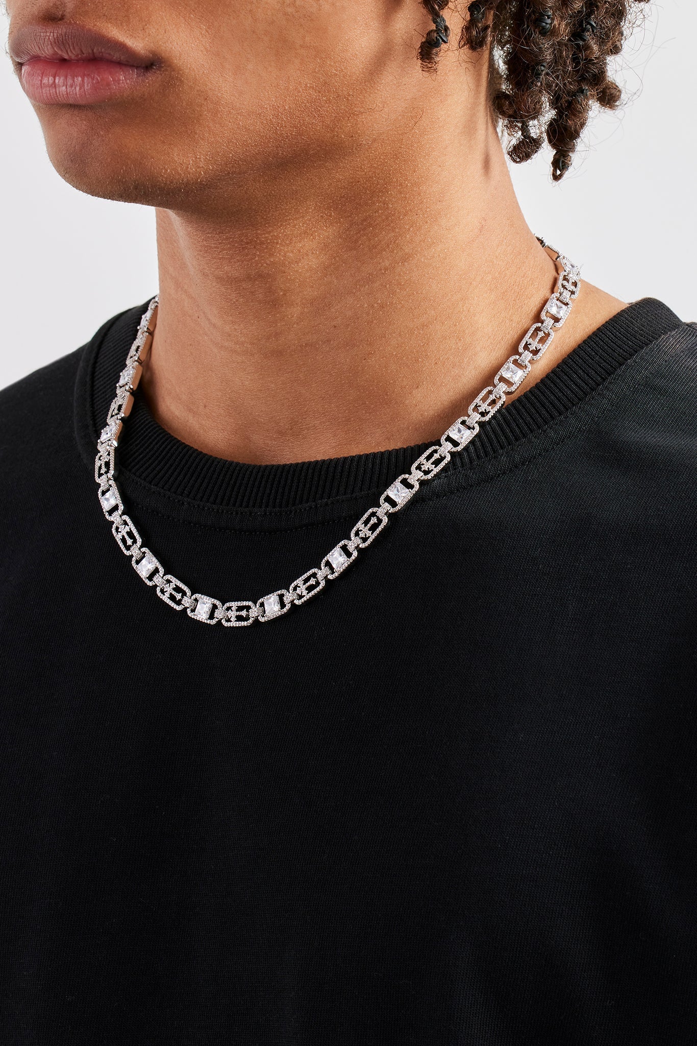 Iced Stone & Cross Link Chain - 8mm